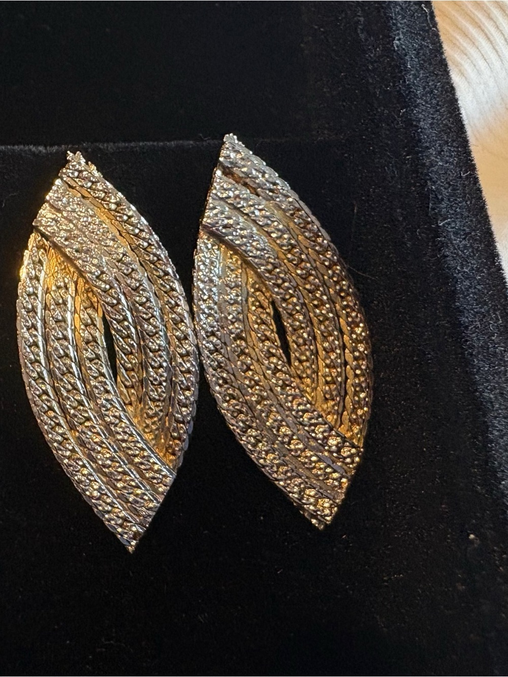 Two tone textured Marquise Statement Earrings - Elegant Women Jewelry